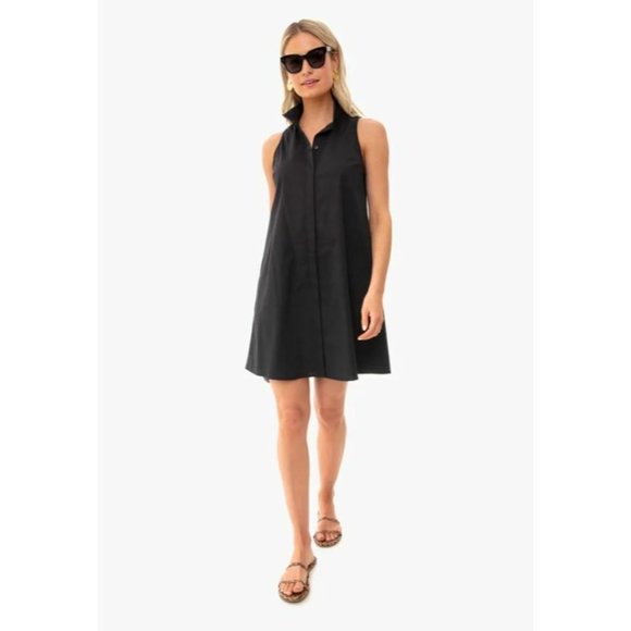Tuckernuck Women's Black Sleeveless Charlie Shirt Dress Stretch Sheen sz XS NWT - Picture 5 of 10